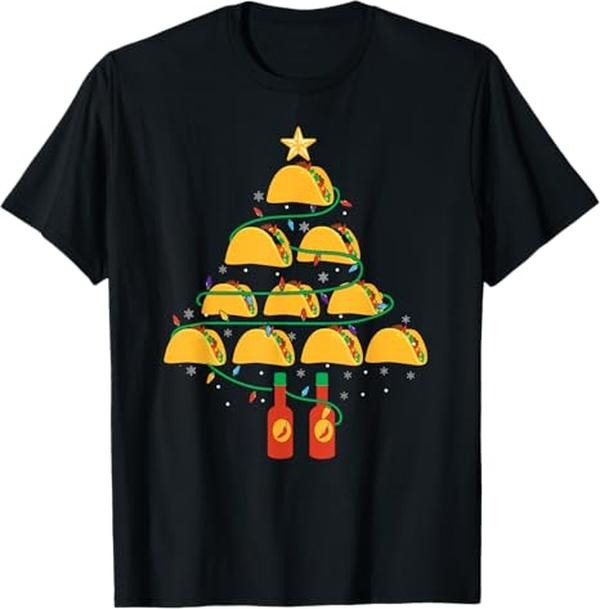 Funny Xmas Men Women Family T-Shirt, My Tacos Christmas Tree Pajama Shirt Xmas Funny T-Shirt