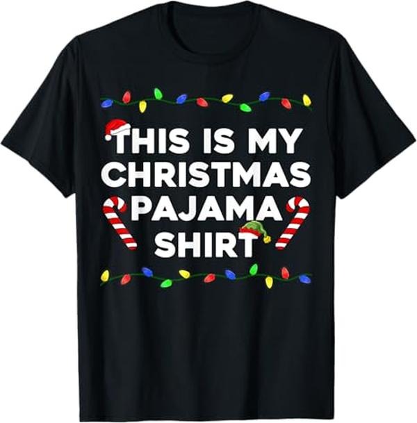 Funny Xmas Men Women Family T-Shirt, This Is My Christmas Pajama Lights Funny Holiday Family Xmas T-Shirt