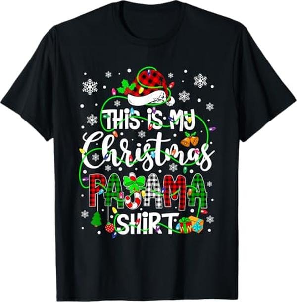 Funny Xmas Men Women Family T-Shirt, This Is My Christmas Pajama Matching Family Xmas Lights T-Shirt