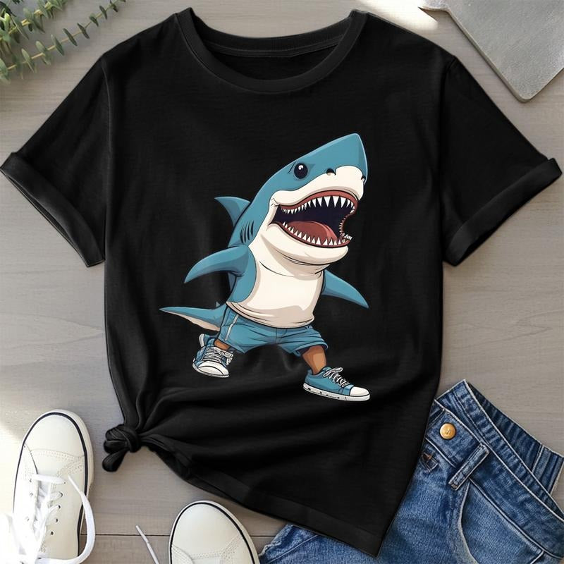 Funny shark emoji shirt, strange and absurd funny shirt, men's top, gift T-shirt, summer, daily casual, round neck short...