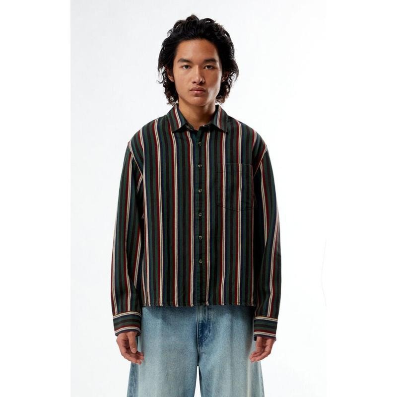 GUESS Originals Men's Striped Woven Long Sleeve Shirt Hoodie, Sweatshirt | HypeCrazeTee.com