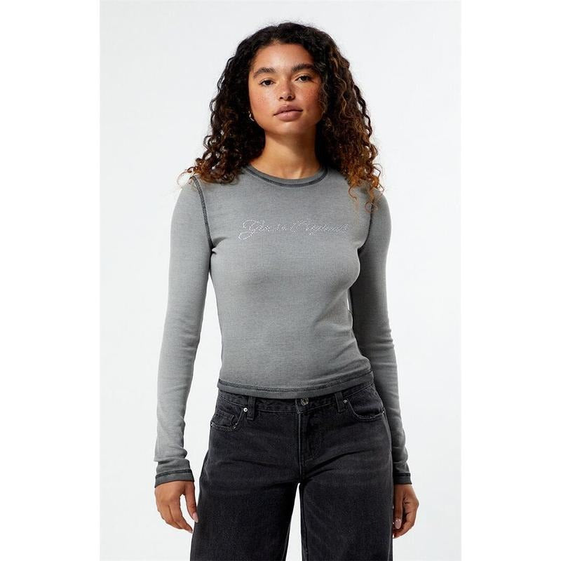 GUESS Originals Women's Rhinestone Long Sleeve T-Shirt Hoodie, Sweatshirt | HypeCrazeTee.com