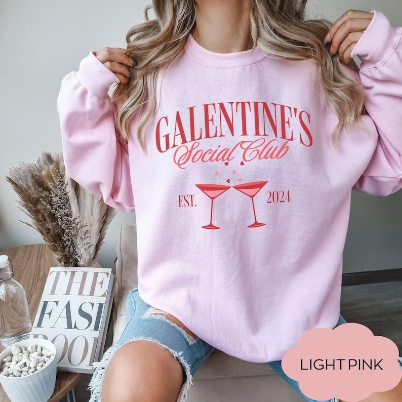 Galentines Sweatshirt, XOXO Galentine, Friends Gift, Galentine Party Wear, Heart Print  Hoodie and Sweater; T-shirt...