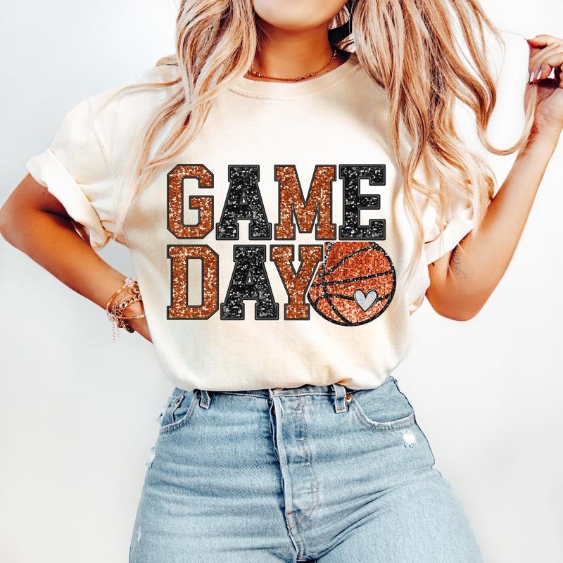 Game Day Basketball T-Shirt, Basketball Mama Shirt, Basketball Mom Sports T-Shirt, Faux Sequin Season Hoodie, Sweatshirt