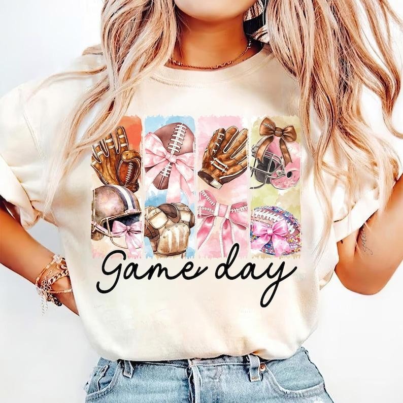 Game Day Football Coquette Bow, Football Mama, Mom, Brushstroke Touchdown Tshirt Hoodie, Sweatshirt | HypeCrazeTee.com
