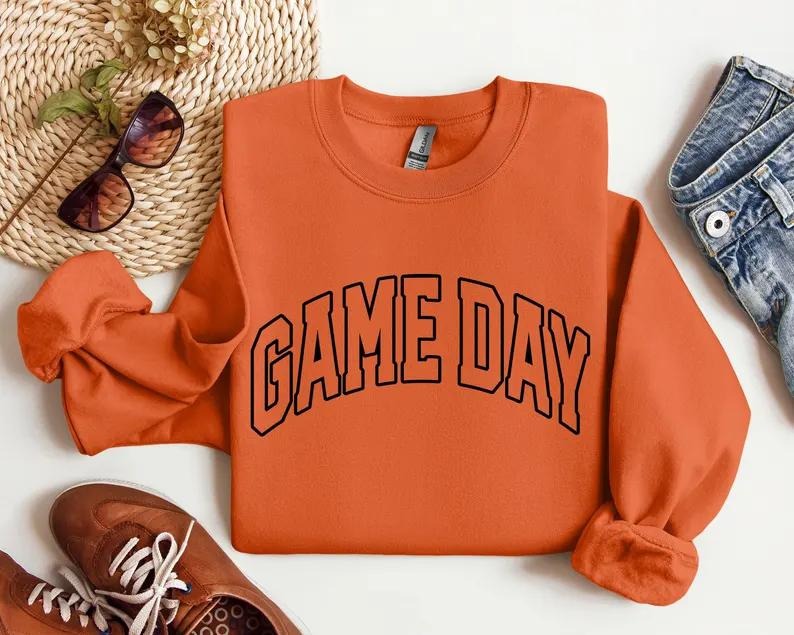 Game Day Sweatshirt for Women, Fall Vibes Sweatshirt, Women's Letter Print Sweatshirt, Casual Long Sleeve Round Neck...