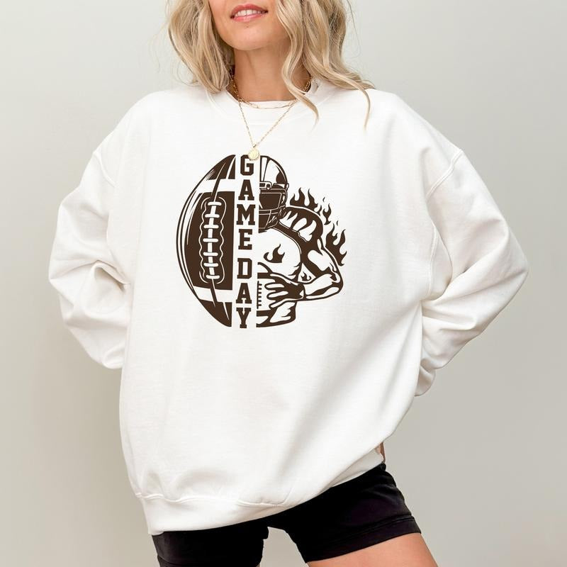 Game Day Sweatshirt, Football Season Women Crewneck, Football Mama Sweater, Football Lover Women Long Sleeves Pullover,...