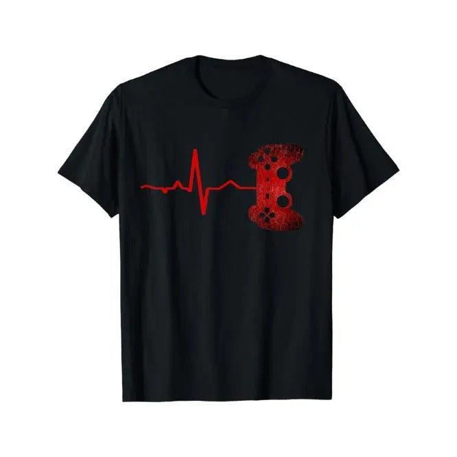 Gamer Heartbeat Graphic Tee - Soft Medium Stretch Polyester Crew Neck Short Sleeve T-Shirt for Adult Men