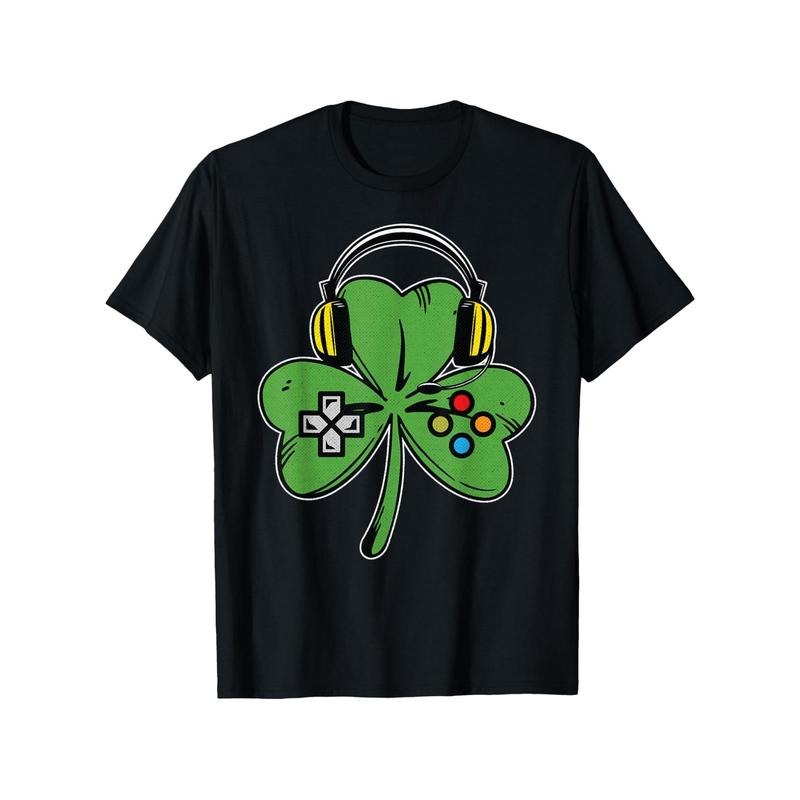 Gaming Controller St Patricks Day Shamrock Gamer Irish Gift T-Shirt for Boys Soft Fabric, Breathable, Comfortable Short...