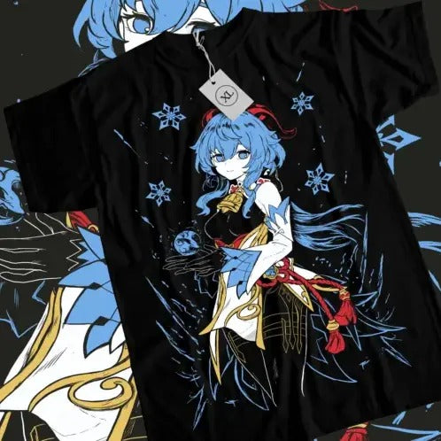 Ganyu Genshin Impact T-shirt Anime Girl Kawaii Black Shirt Short Sleeve All Size Hoodie, Sweatshirt | HypeCrazeTee.com