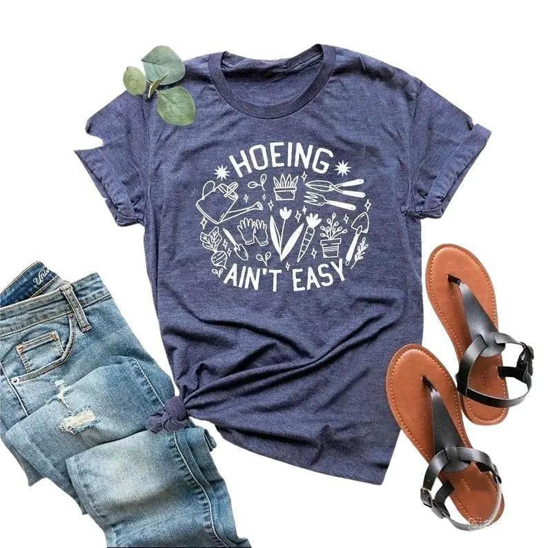 Gardener TShirt, Plant Lover Shirt, Farmer T-Shirt, Hoeing Ain't Easy Shirt, Gift For Gardeners, Botanical Shirts,...