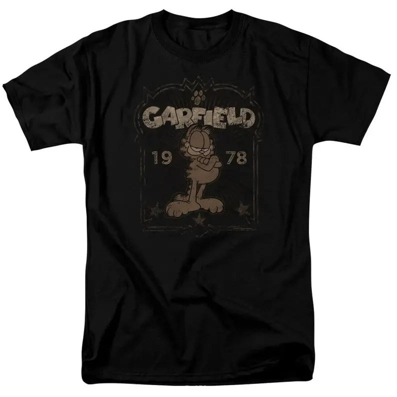 Garfield Established 1978 Black Funny T-shirt, Vintage Cartoon Men's Women's, Crew Neck