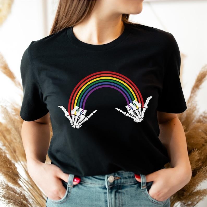 Gay shirt, Gay Pride shirt, Lesbian shirt, Pride ally, Pride parade shirt, Rainbow Skeleton, Bisexual tshirt, trans...