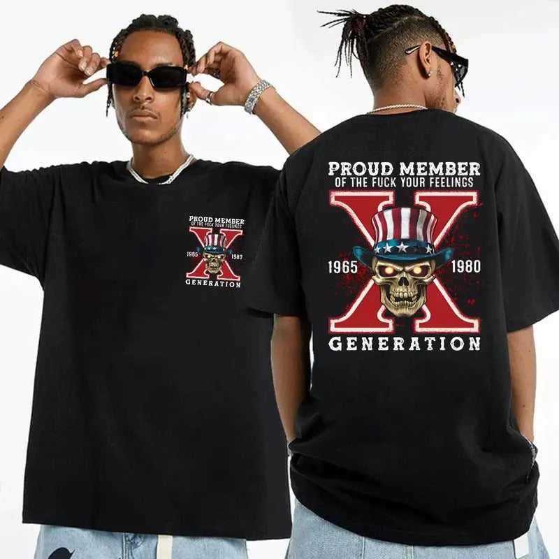 Gen X Sarcastic Two Sides Shirt, Proud Member Generation Shirt, Gen X Skull, Generation X Fafo Halloween Tee, Unisex...