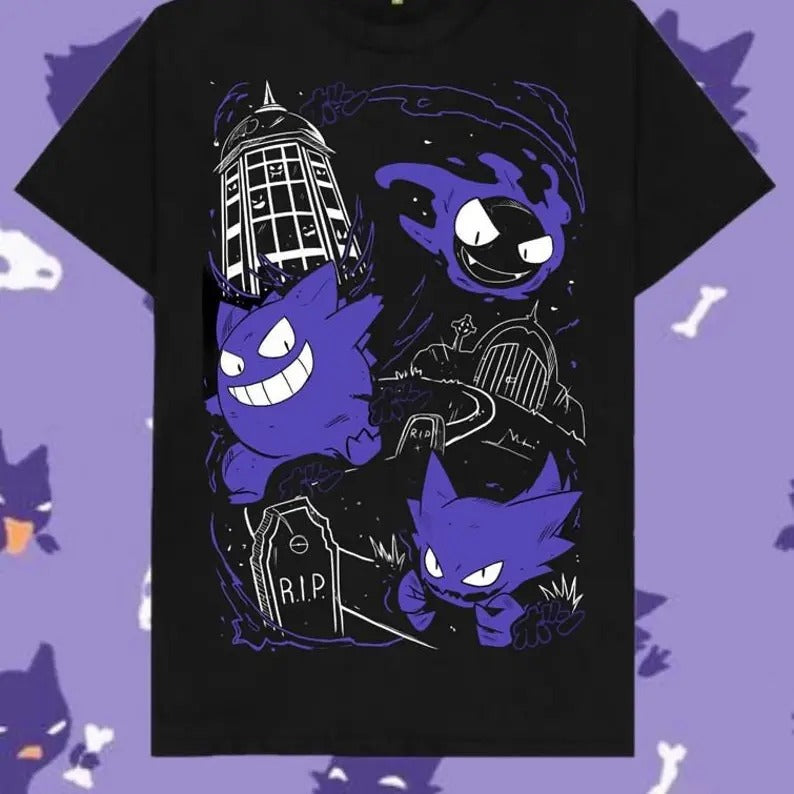 Gengar Gastly T-Shirt, Ghost Type element Silhouette, Video Game T-Shirt, Japanese Anime, Haunter Shirt, Gengar Shirt,...