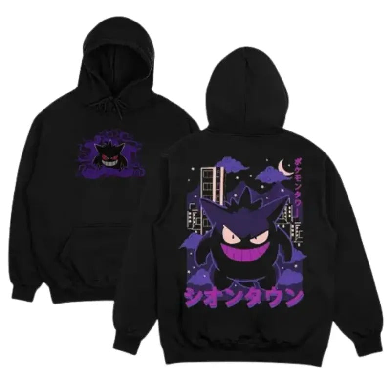 Gengar Hoodie Shirt, Unisex Ghost, Novelty Tee Shirt, Kaiju Themed Shirts, Japanese Anime Shirt, Hoodie 2 Sides, Gift for...