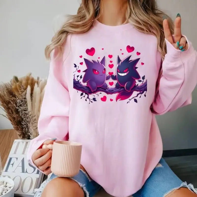 Gengar Valentine T-shirt, Anime Shirt - Womenswear Fabric Hoodie, Sweatshirt | HypeCrazeTee.com