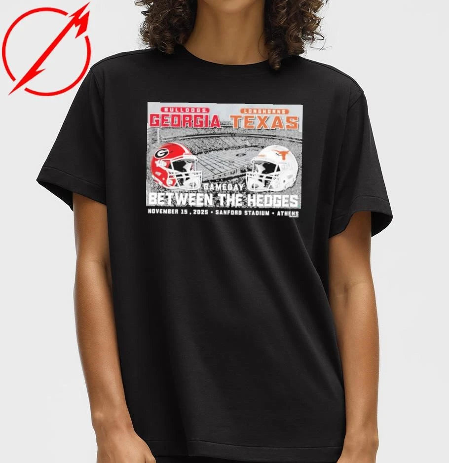 Georgia Bulldogs vs Texas Longhorns 2025 Between the Hedges Gameday T-Shirt