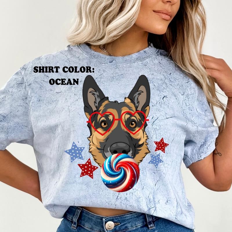 German Shepherd July 4th Dog Shirt ~ Relaxed Fit Printed USA Womenswear Casual Comfort Cotton Top Athletic Boho Chic T-Shirts, Hoodie, Sweatshirt