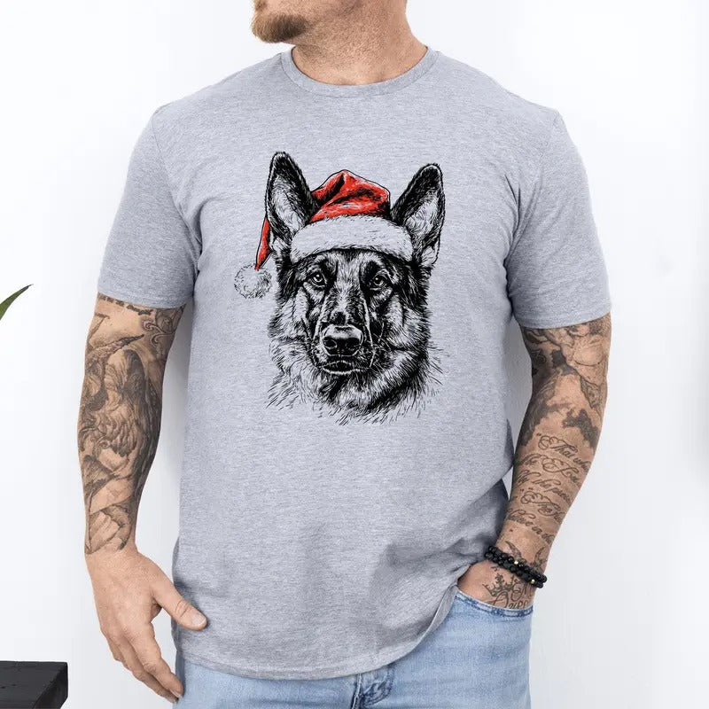 German Shepherd, Santa, Dog, Christmas, Dog Lover, Pet T-Shirt, Soft Style Tee, Women's Graphic Tshirt Hoodie, Sweatshirt