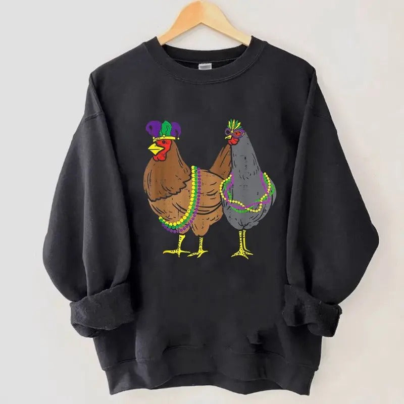 Get Festive with Mardi Gras Chicken Sweatshirt & Shirts
