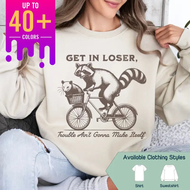 Get In Loser! Funny Raccoon & Opossum Meme Shirt