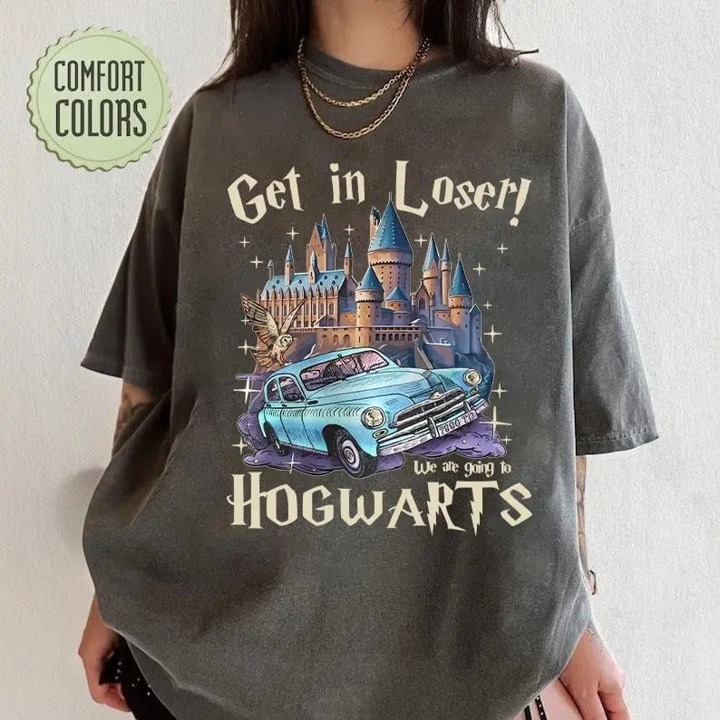 Get In Loser We're Going To Wizard School T-Shirt, Wizard Flying Car Shirt, Universal Studios Shirt, Wizard Shirts,...