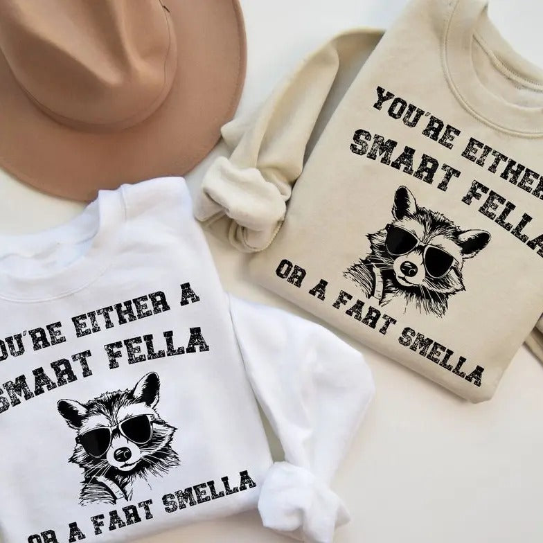 Get a Laugh with the Smart Fella or Fart Smella Funny Meme Sweatshirt - Retro Cartoon & Weird T-Shirt for Memes Trash...