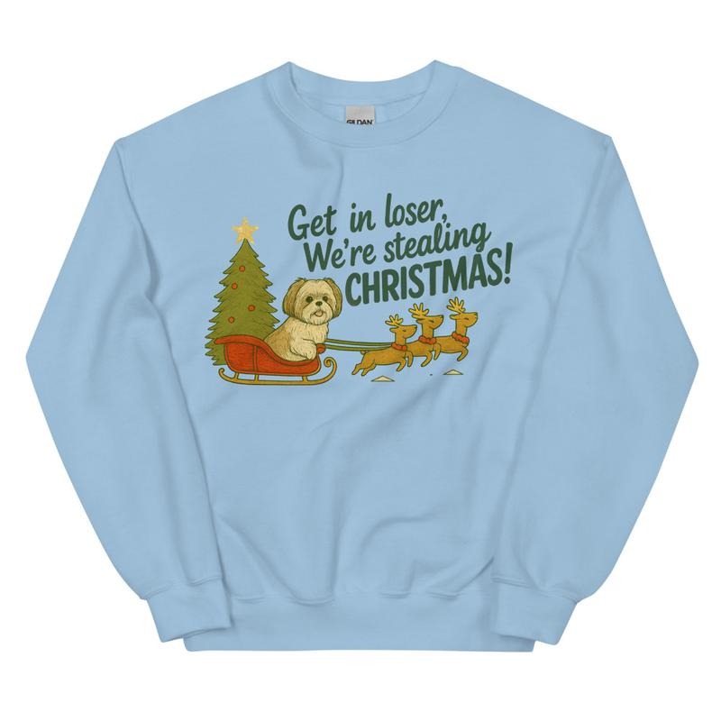 Get in Loser We're Stealing Christmas Shih Tzu Dog Sweatshirt Winter Graphic Casual Cotton Polyester Oversized sweatshirt...