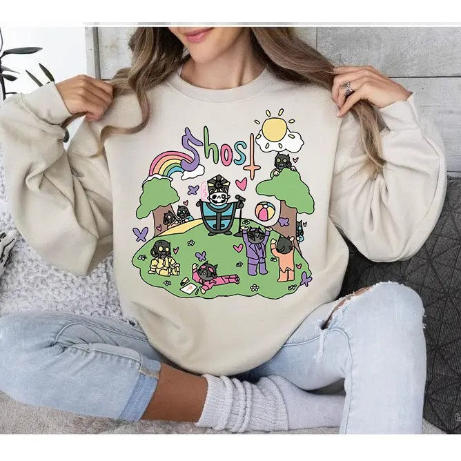 Ghost Band Rainbow Sweatshirt Funny Vibes Cozy Crewneck Sweater Ghost Metal Band T-Shirts, Hoodie | HypeCrazeTee.com