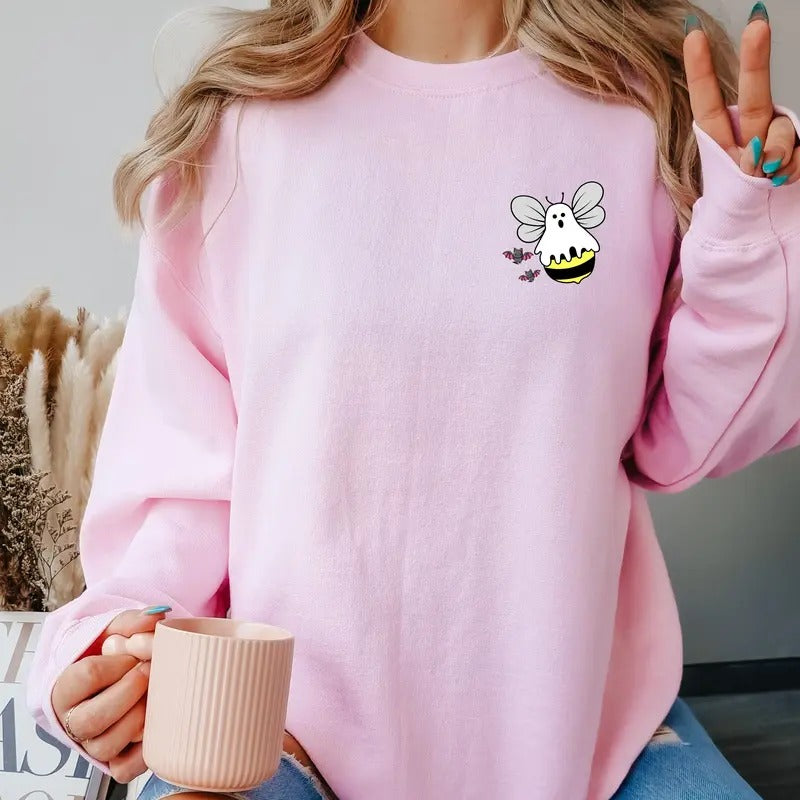 Ghost Bee with Bats Crewneck Sweatshirt Comfortable T-Shirts, Hoodie | HypeCrazeTee.com