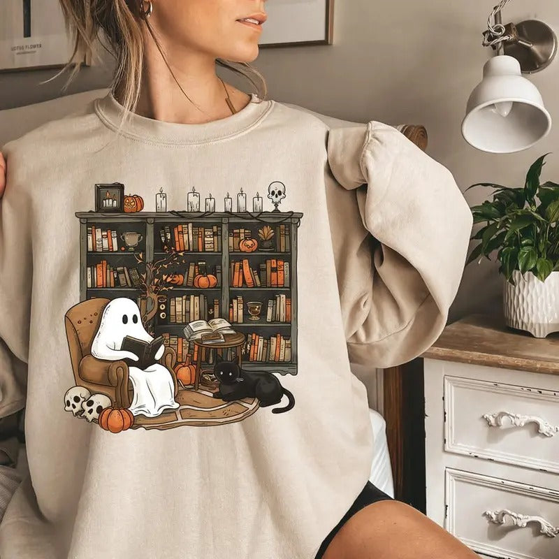 Ghost Book Reader Sweatshirt, Reading Tee Book lover gift Reading enthusiast book shirt ghost reader tee literature...