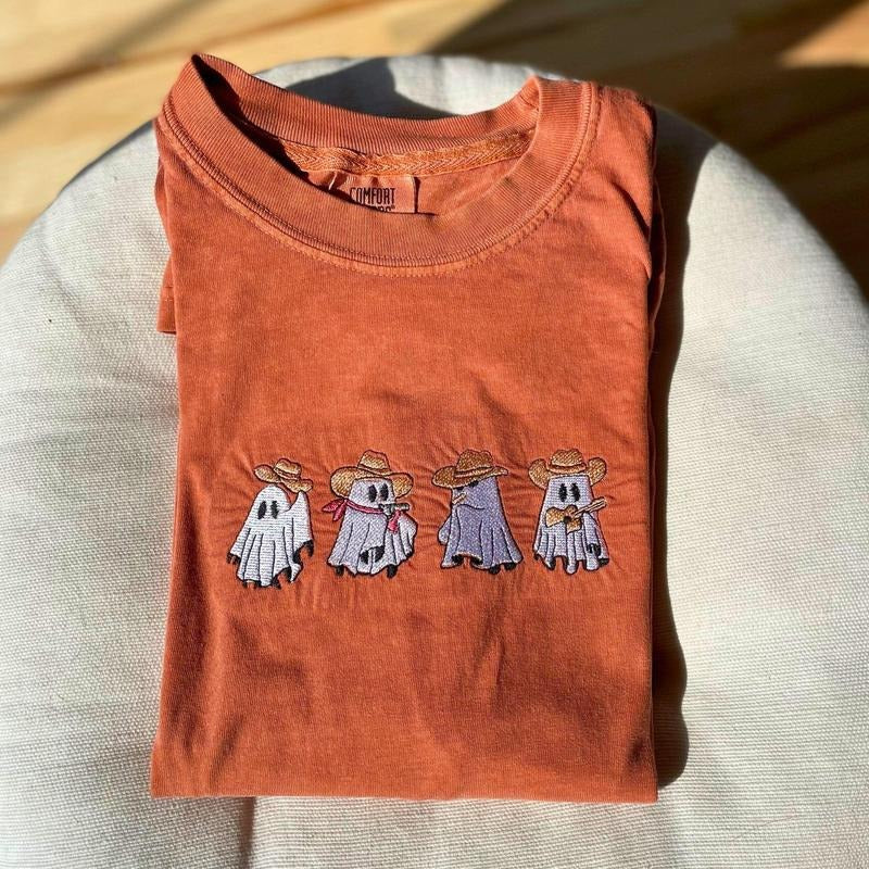 Ghost Cowboy Embroidered Long Sleeve Shirt, Cowboy Ghost Shirt Hoodie, Sweatshirt | HypeCrazeTee.com