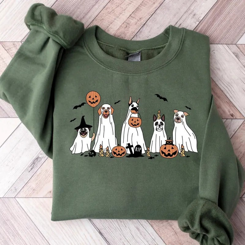 Ghost Dog Halloween Crewneck Sweatshirt, Hoodie, T-shirt | HypeCrazeTee.com