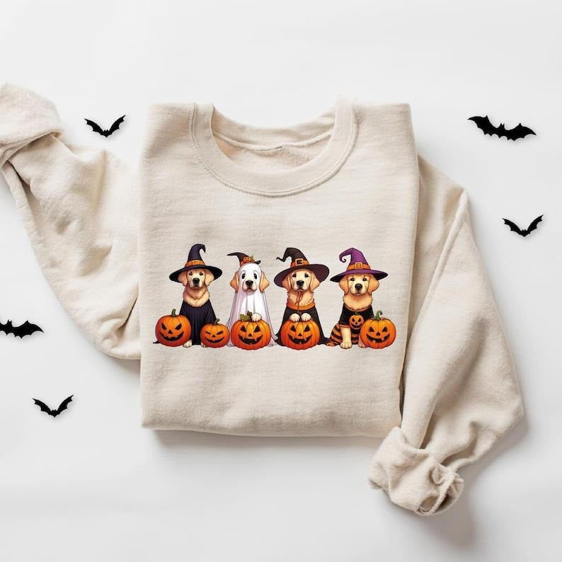 Ghost Golden Retriever Dogs Halloween Sweatshirt, Spooky Dogs Sweatshirt, Womens Dog Lover Halloween Gift, Cute Halloween...