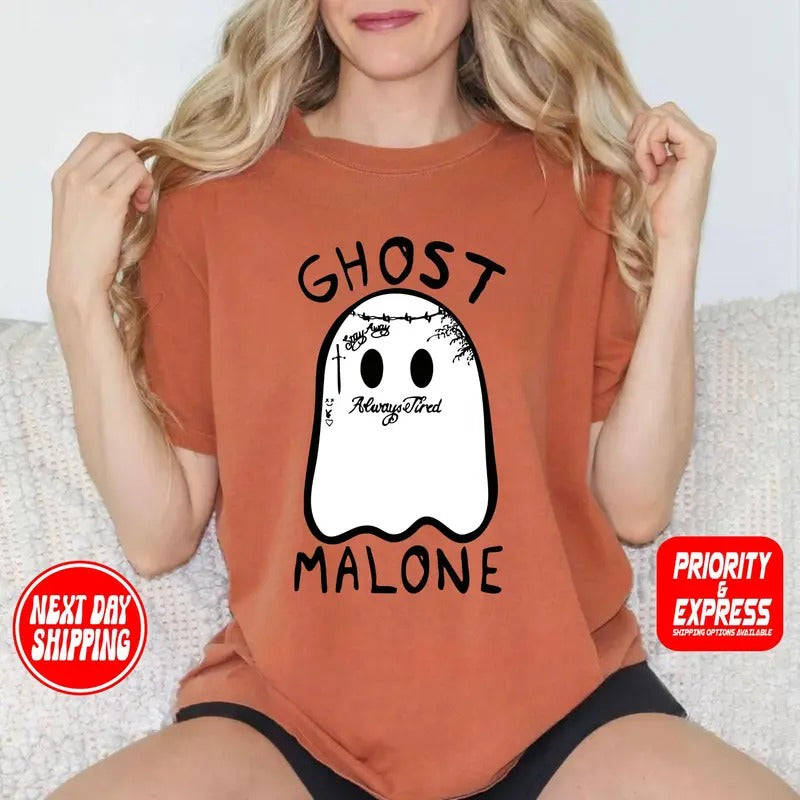 Ghost Malone Shirt, Halloween T-Shirt, Funny Halloween Crewneck, Cute Ghost Tee Hoodie, Sweatshirt | HypeCrazeTee.com