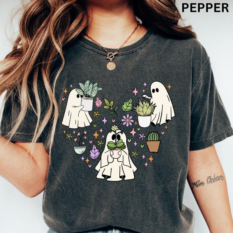 Ghost Plant Heart Halloween Shirt Relaxed Fit Printed USA Womenswear Casual Comfort Cotton Top Athletic Boho Chic T-Shirts, Hoodie, Sweatshirt