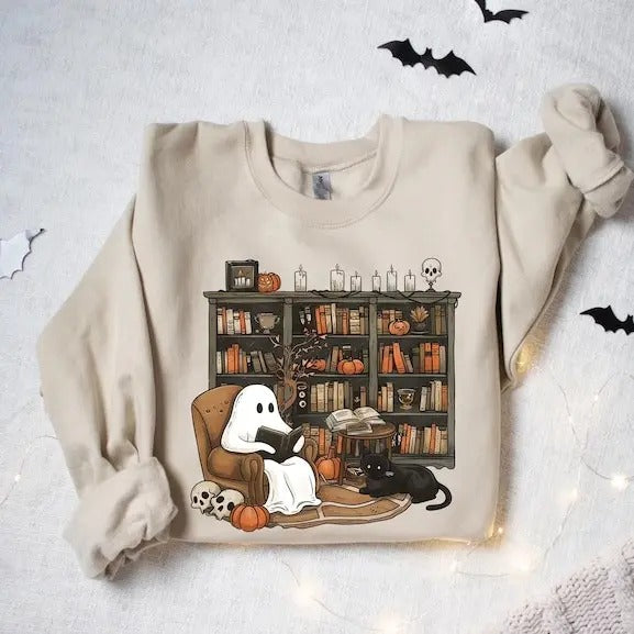Ghost Reading Books Sweatshirt, Acotar Ghost Sweatshirt, Acotar Sweatshirt,Bookish Ghost Sweatshirt,Ghost...