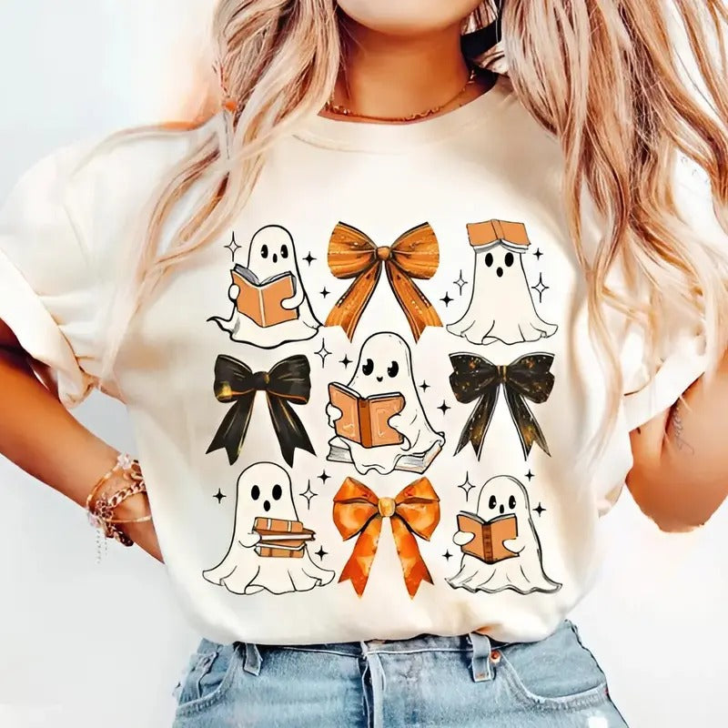 Ghost Reading T-shirt Sweatshirt Hoodie, Book Lover Shirt, Teacher Halloween Shirt | HypeCrazeTee.com