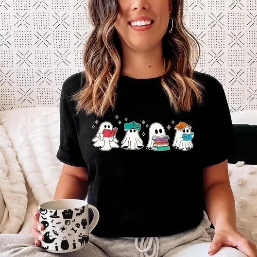 Ghost Reading t-Shirt | Acotar Ghost Shirt | Bookish Ghost Shirt | Book Reader Ghost | Halloween Shirt | Book Ghosts...