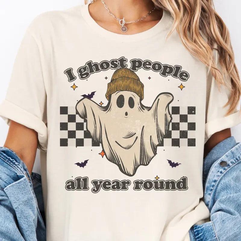 Ghost Tee Halloween Ghost Tshirt Funny Halloween Tshirt I Ghost People Sarcastic T-shirt Retro Ghost Halloween Tees...