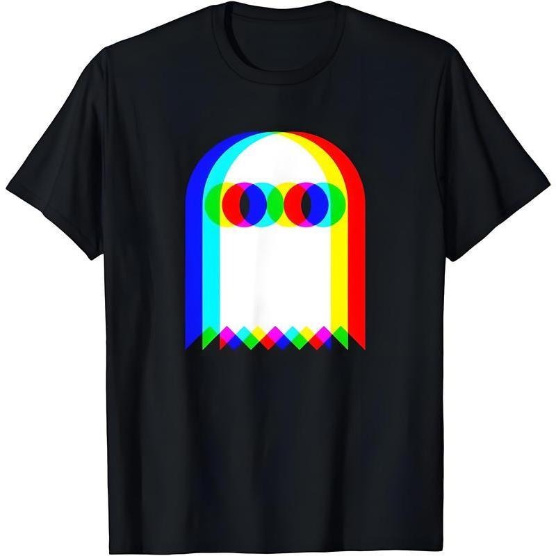 Ghost Trippy Vaporwave Halloween Techno Rave EDM Music Party T-shirt Printed Classic Pattern Casual Top Black Colorful...