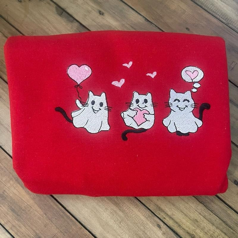 Ghost kitty embroidered sweatshirt or tshirt Hoodie | HypeCrazeTee.com
