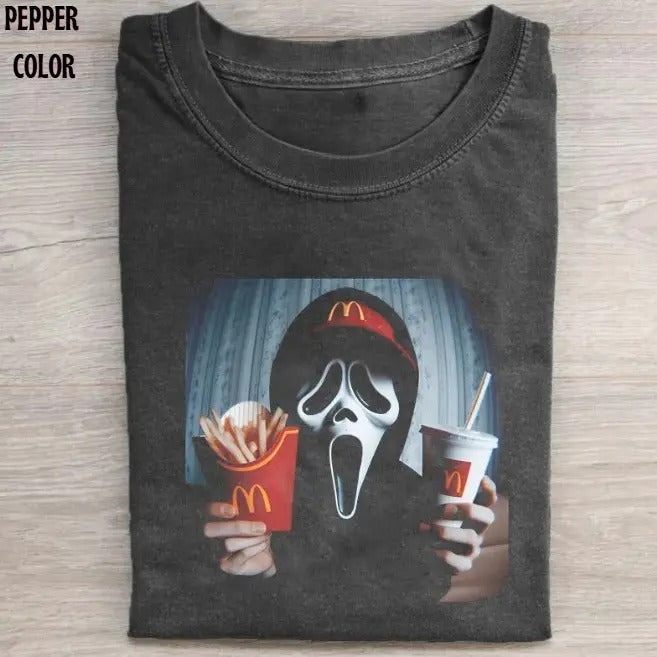 Ghostface Have Fast-food Graphic T-shirt, Funny Meme Horror Movie characters Shirts, Unisex Scream Movie Shirt Menswear...