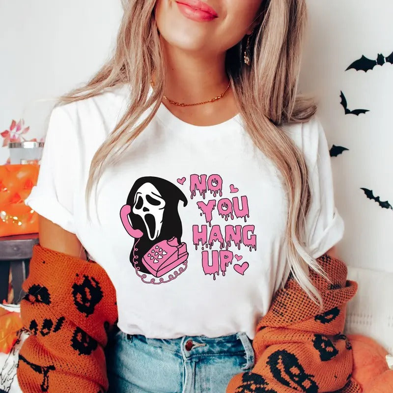 Ghostface No You Hang Up T-Shirt, Ghostface Halloween Sweater, Halloween Ghostface Vintage Tee Shirt, Ghostface Halloween...