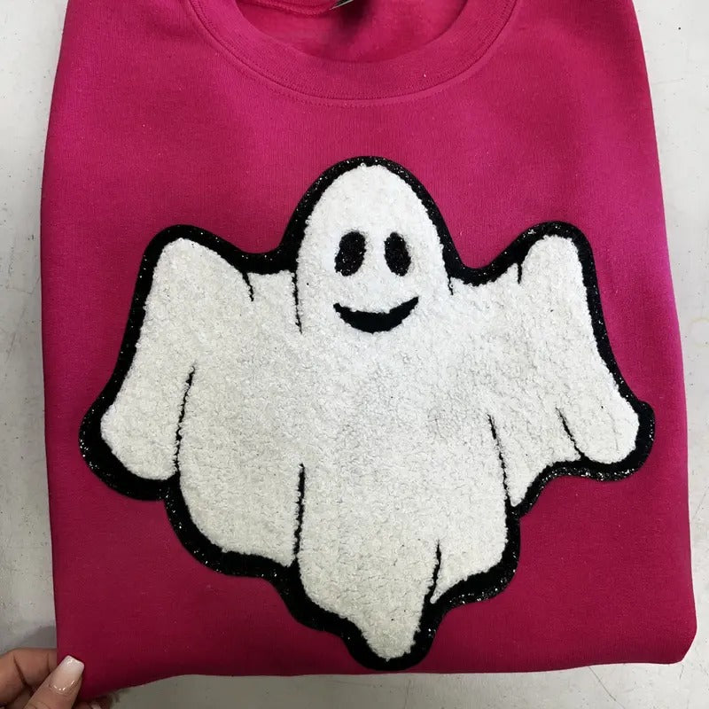 Ghostly Ghoul Chenille Patch Sweatshirt T-Shirts, Hoodie | HypeCrazeTee.com