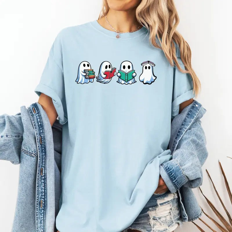 Ghosts reading books Halloween Custom colors tee shirt Casual Hoodie, Sweatshirt | HypeCrazeTee.com