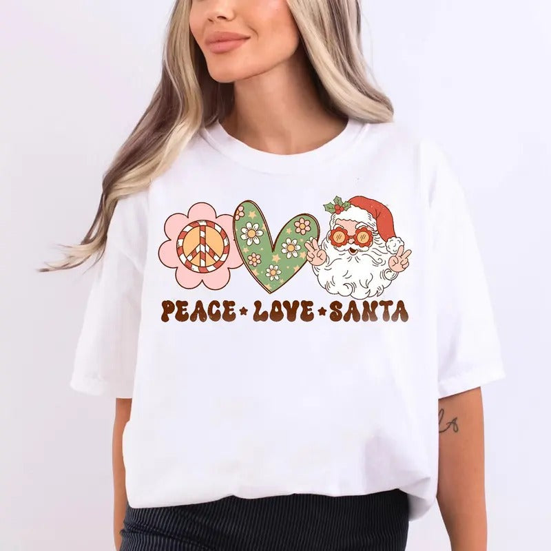 GiftsBae Peace Love Santa T-Shirt, Santa Clause Shirt, Christmas Santa Shirt, Holiday Shirt, Festive Tee, Christmas Gift...