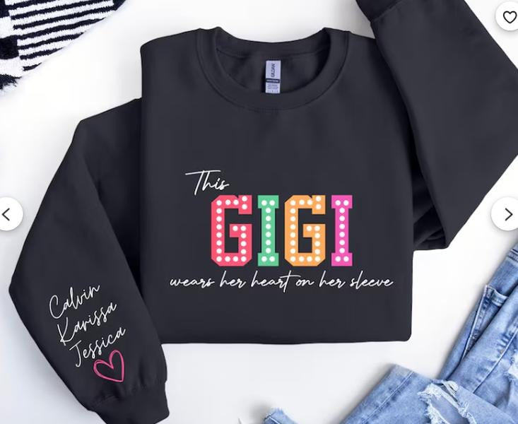 Gigi Sweatshirt with Kids Name, Custom Design, Unisex Fit, Casual Style, Long Sleeve, 50% Cotton & 50% Polyester, Machine...