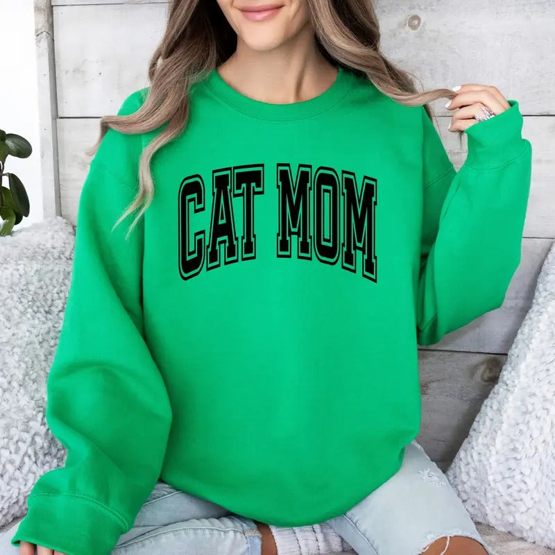 Gildan Cat Mom Crewneck Sweatshirt - Comfortable Casual Pullover Fit Women's Everyday Wear Hoodie Statement Style Tops...